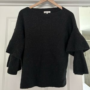 Madewell ruffle sweater speckled charcoal gray size medium